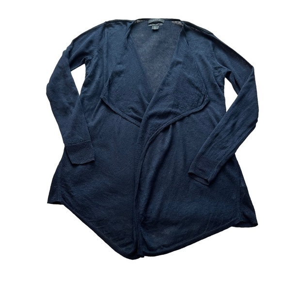 Tahari Women's Size S Open Front Navy Waterfall Linen Cardigan Long Sleeve - Picture 9 of 16